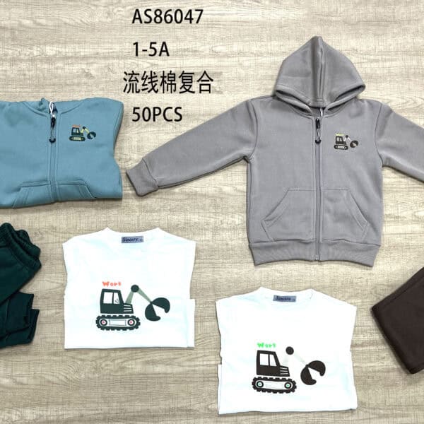 Kids' 3-piece hoodie and sweatshirt set with car embroidery for boys.