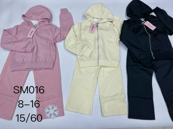 Colorful girls' 2-piece set with hoodie and pants in pink, yellow, and navy blue.